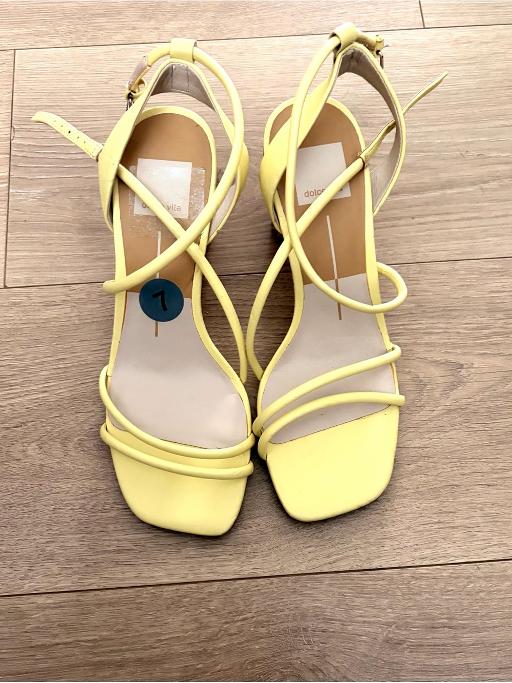 Dolce Vita Lemon Yellow Strappy Square-Toe Heels